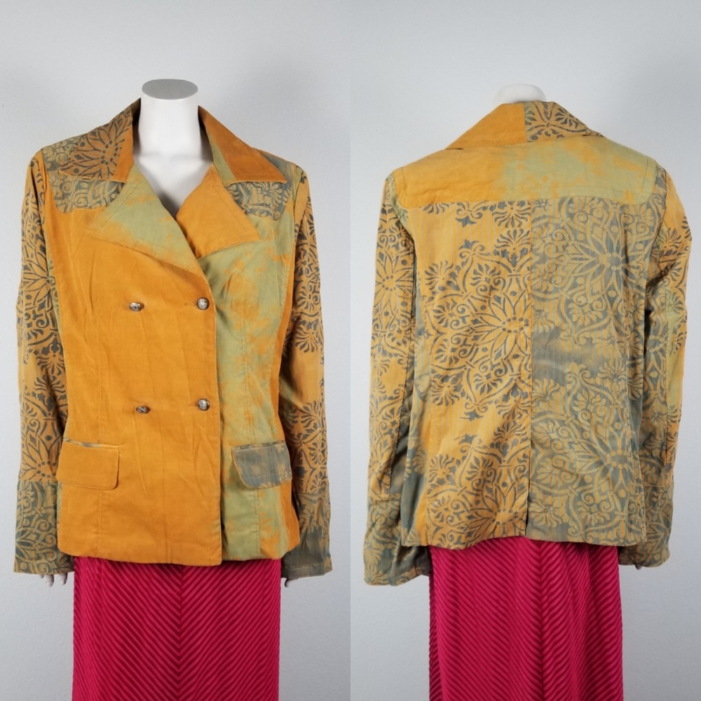 Vintage 90s Y2K Alain Weiz Sport Printed Double-breasted Corduroy Jacket Sz 18